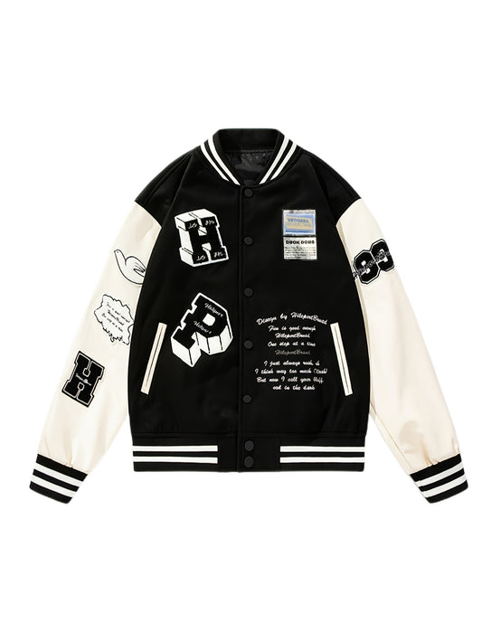 Varsity Chic Jacket - Color-Blocked Button-Up with Stitched Fabric, Casual Spring and Fall Essential for School and Baseball Fans - Men's Relaxed Fit