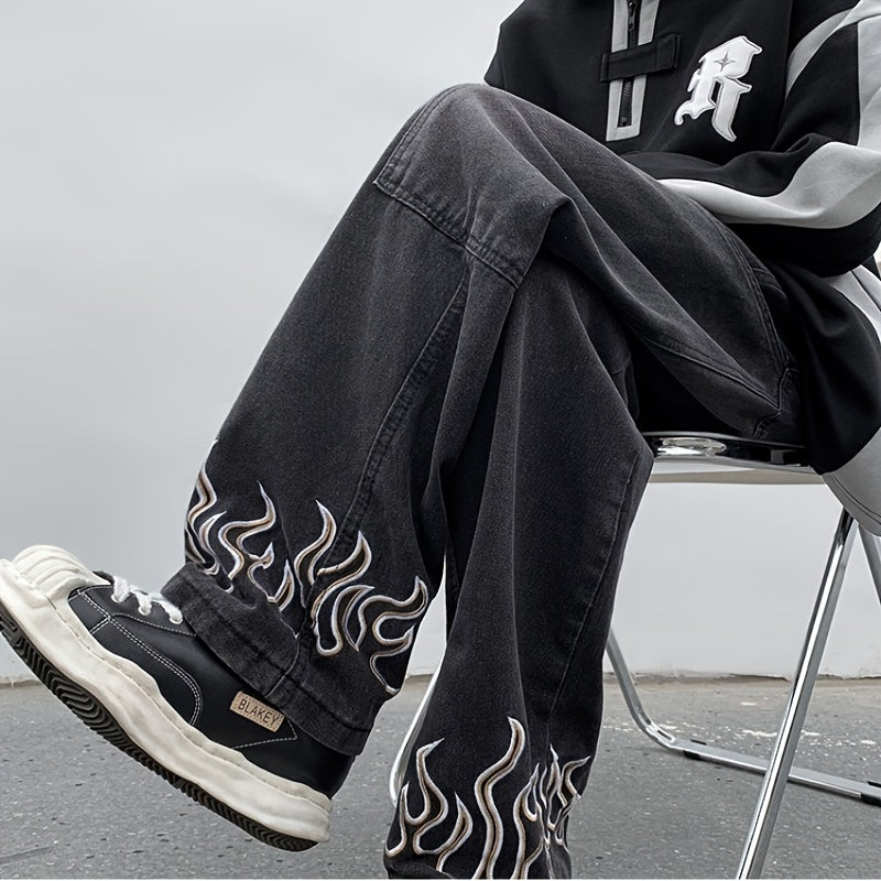 Y2k Baggy Jeans For Men, Hip Hop Grunge Demin Pants Wide Leg Loose Joggers Star Graphic Jeans