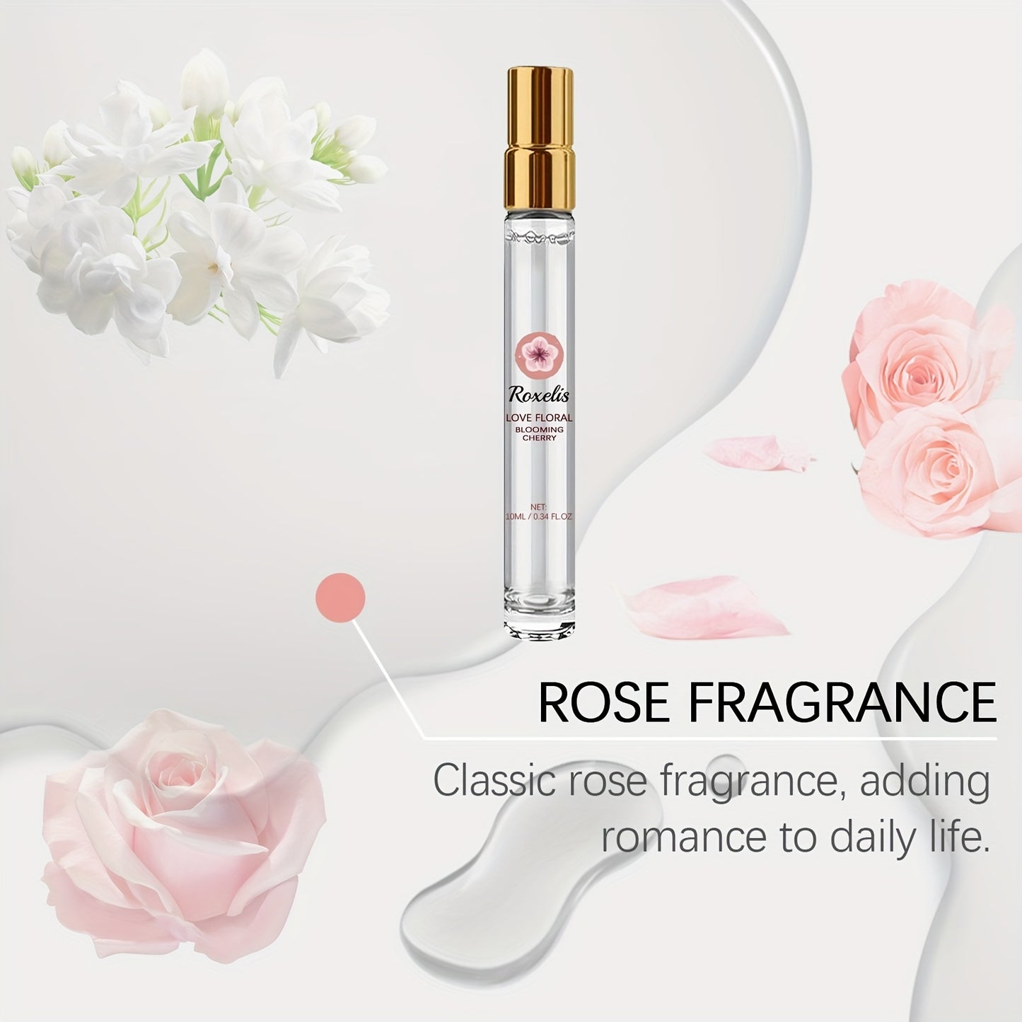 Roxelis Love Floral Cherry Eau de Parfum for Women - Long-Lasting, Fresh Scent with Floral Notes of Jasmine & Rose, Alcohol-Free, Light & Non-Greasy - 10ml/0.34FL.OZ