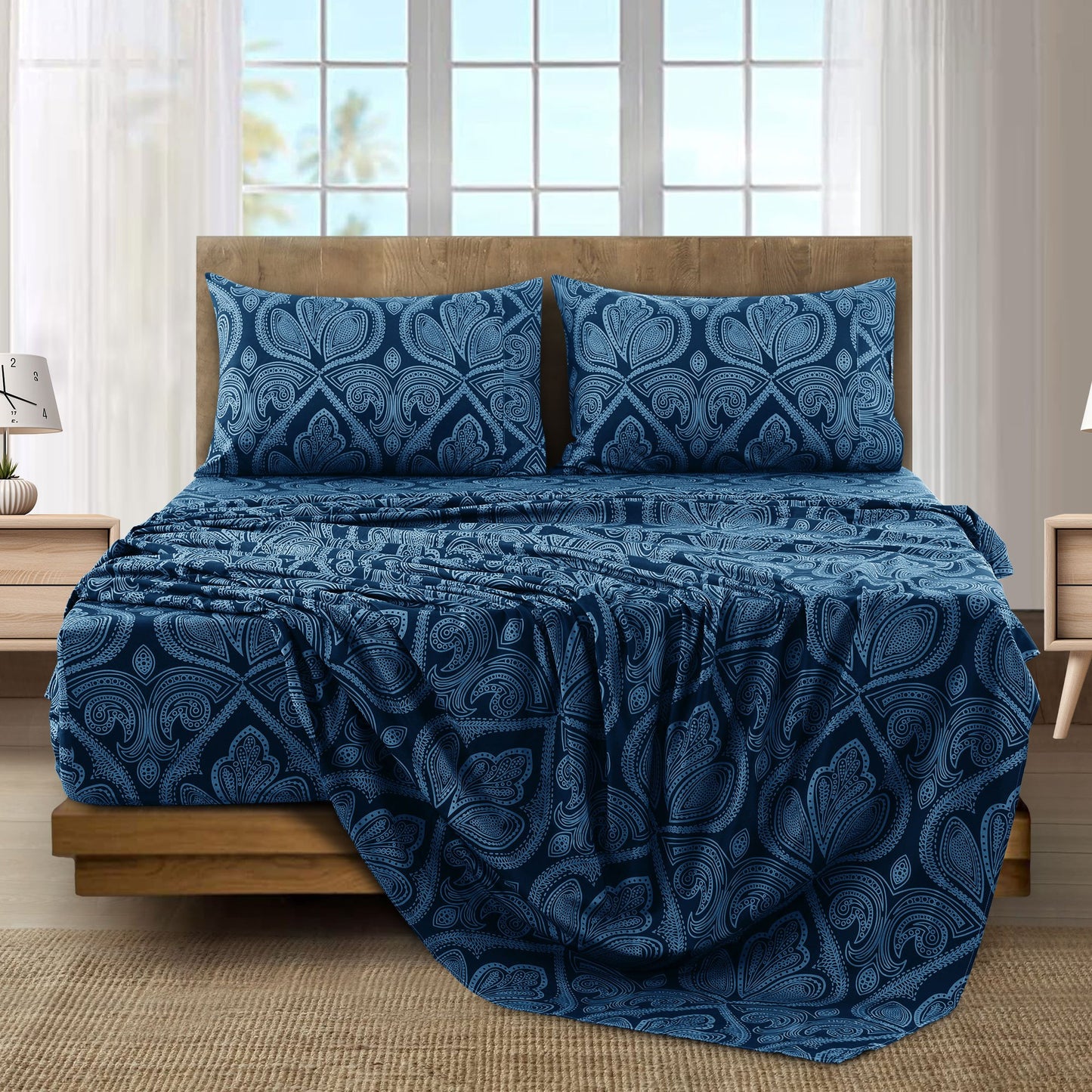 Lux Decor 6 Pieces Paisley Bed Sheet, Breathable Hotel Style Sheets, Microfiber Sheets Deep Pockets, Easy-Fit, Soft & Wrinkle Free Oeko-Tex Cooling Bed Sheets