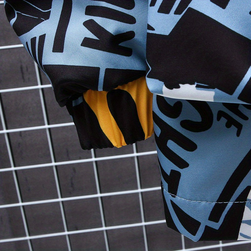 Spring And Autumn Men's Fashion Graffiti Mid Length Windbreaker Popular Hooded And Handsome Men's Jacket Popular Versatile Men's And Women's Same Windbreaker Jacket