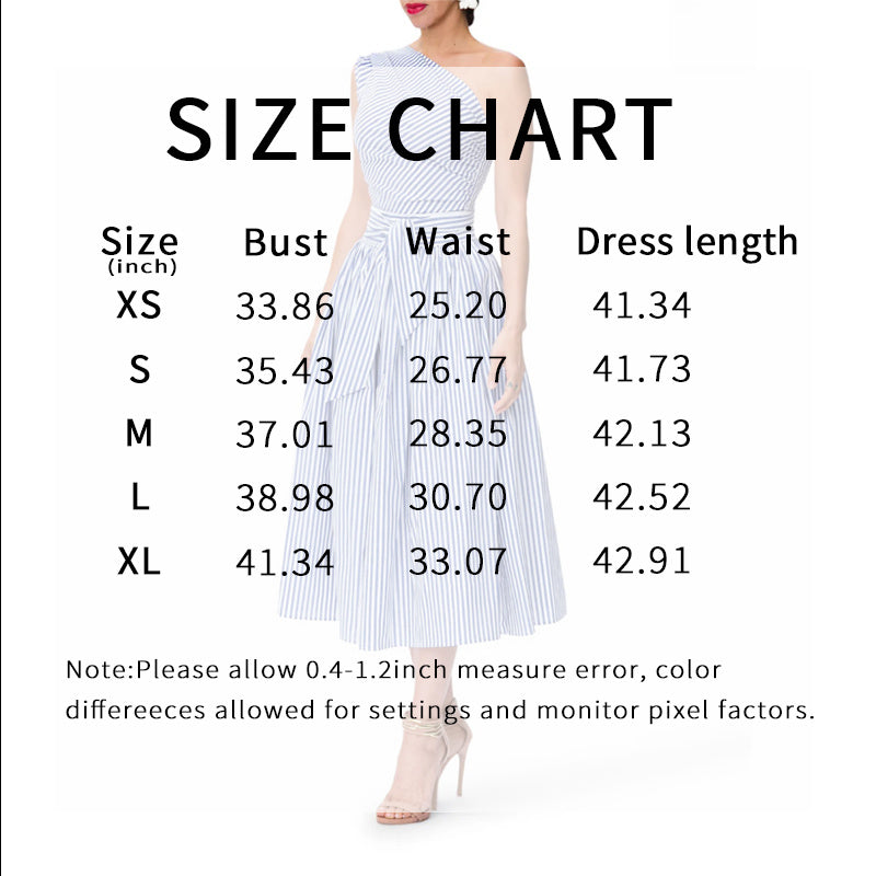 Women's Summer One Shoulder Striped Midi Dress Elegant Tie Waist Bodycon Dresses With Pockets