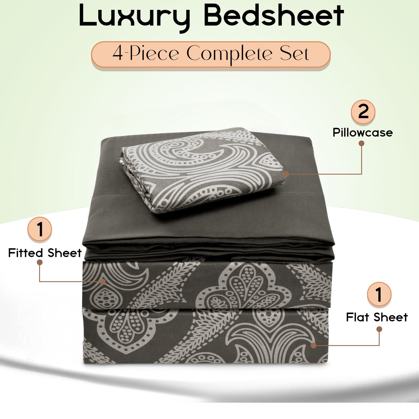 Lux Decor 6 Pieces Paisley Bed Sheet, Breathable Hotel Style Sheets, Microfiber Sheets Deep Pockets, Easy-Fit, Soft & Wrinkle Free Oeko-Tex Cooling Bed Sheets