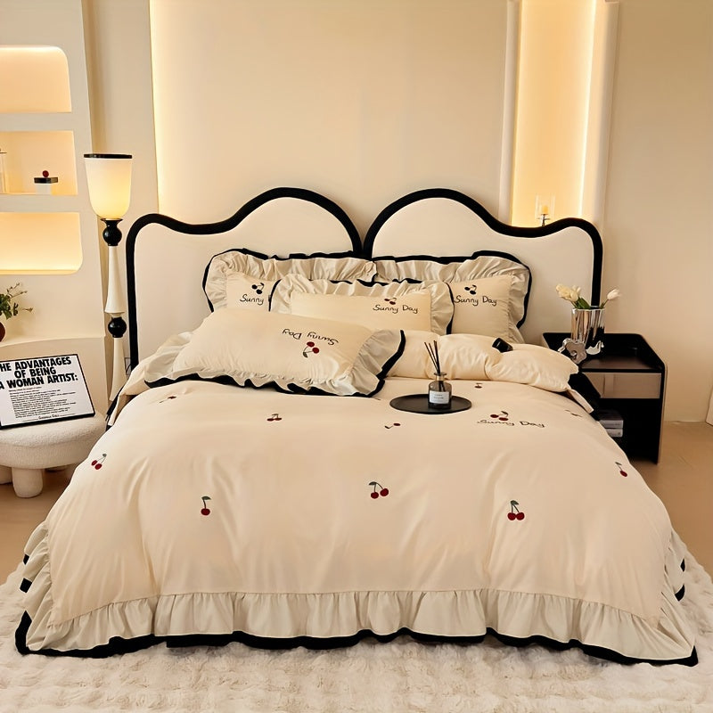 Light Luxury High-end Jacquard Embroidered Lace Four Piece Bedding Set, Suitable For Weddings And All Seasons, Including One Duvet Cover, One Bed Sheet, Two Pillowcases, Without A Core
