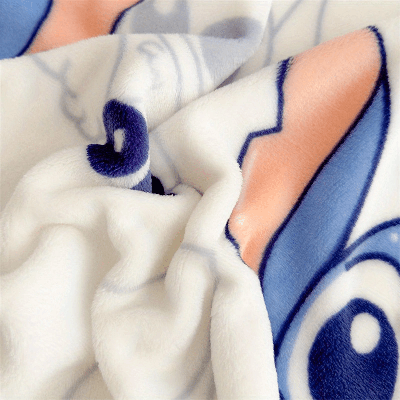 59.06inch x 78.74inch Stitch Reversible Plush Blanket - Soft Cartoon Napping Throw with Cute Blue Characters, Large Size Cozy Bed Sheet for Youngsters & Adults, Machine Washable Polyester Backing, Blanket