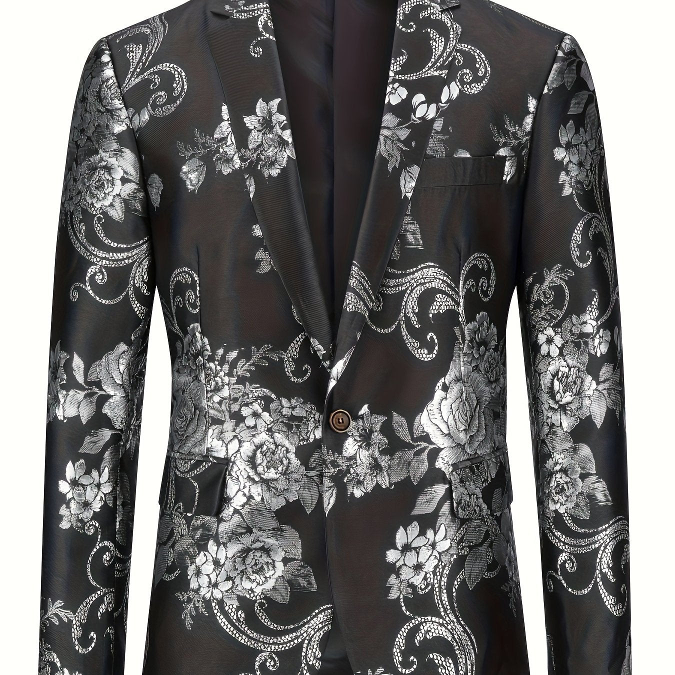 Mature Mens Elegant One Button Suit Jacket - Luxurious Jacquard Weave, Classic Design, Exuding Elegance, Perfect for Business Meetings and Banquet Occasions