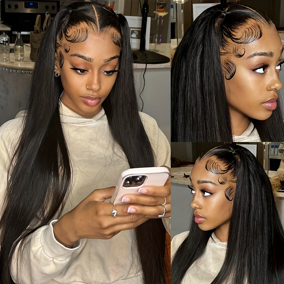 360 straight lace frontal human hair wig with baby hairs 150 density full lace 100% human hair pre plucked human hair lace frontal wig natural color