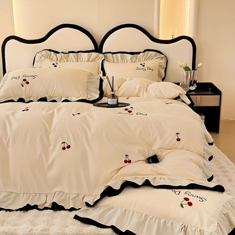 Light Luxury High-end Jacquard Embroidered Lace Four Piece Bedding Set, Suitable For Weddings And All Seasons, Including One Duvet Cover, One Bed Sheet, Two Pillowcases, Without A Core