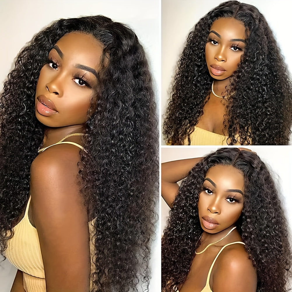 Kinky Curly Lace Front Wigs Human Hair 4x4x1 Lace Closure Wigs 180% Density Kinky Curly Wigs with Brazilian Remy Hair Unprocessed Virgin Hair Wig Natural Color