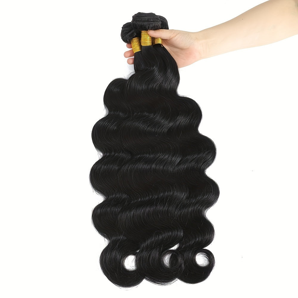 12A Brazilian Body Wave Bundles 100% Human Hair Bundles Unprocessed Virgin Hair Body Wave 1Bundles Human Hair Weave Bundles 1B Natural Black 12-26inch Double Weft