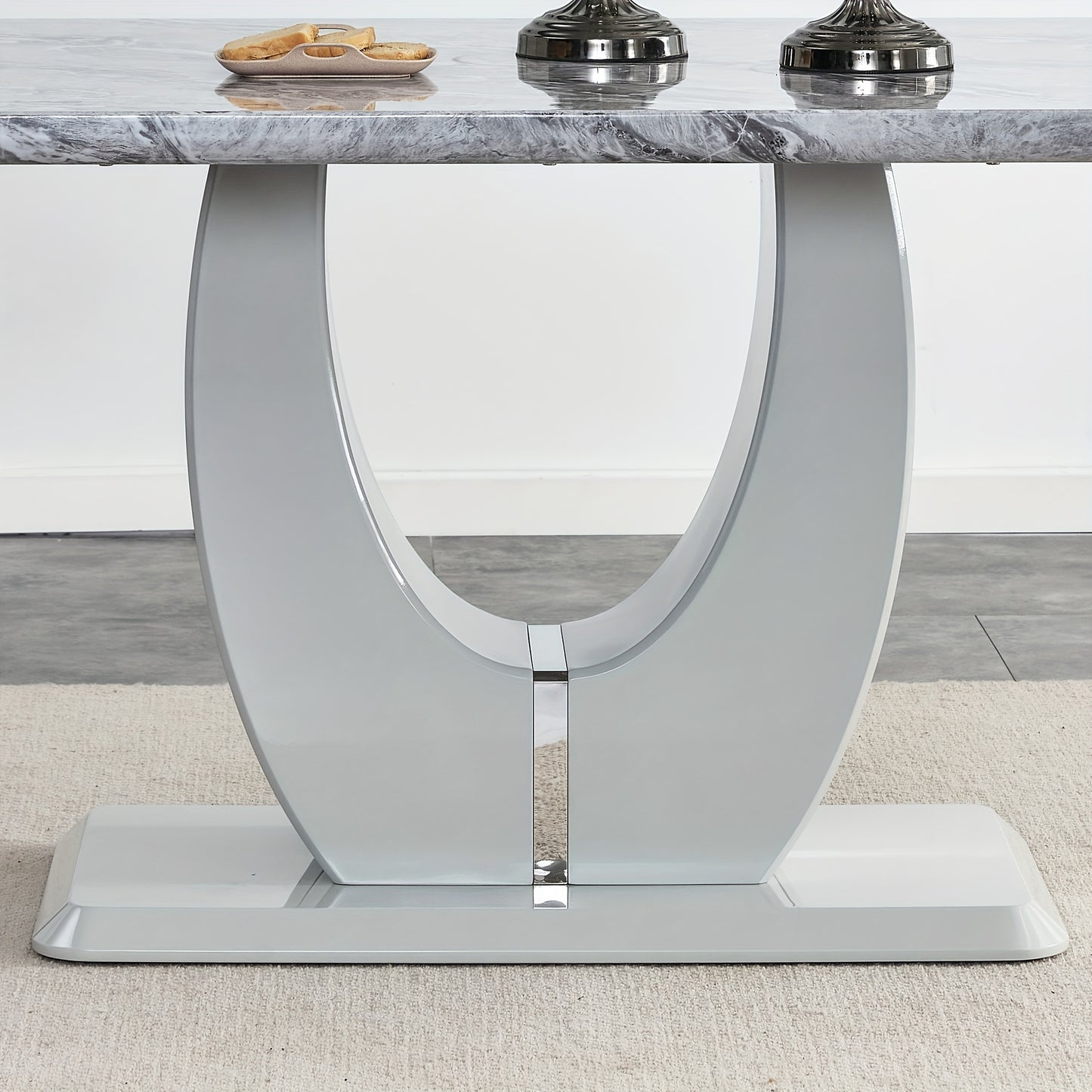 Table And Chair Set, Modern Dining Set Table And 4 Chairs, Grey Faux Marble Dining Table Set For 4, Dining Room Table Set And 4 PU Leather Upholstered Dining Chairs, Large Dinner Table Set.