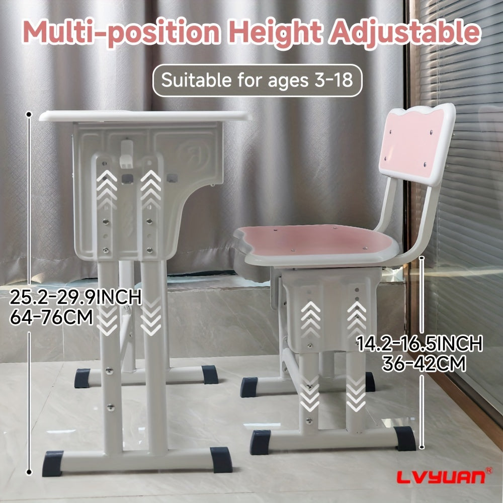 High-quality Children's Table And Chair Set, Height-adjustable Children's Study Table And Chair Set, Ergonomic, Suitable For Children Aged 3-18 Years, Primary School Pupils And Teenagers, Grey, Blue And Pink Colours Available