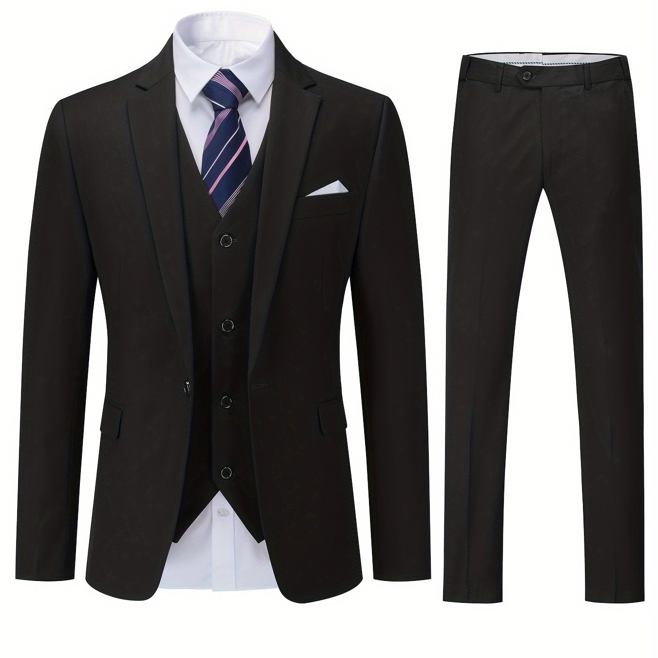 Impeccable Mens 3-Piece Suit Set - Sharp One-Button Jacket, Elegant Vest & Pants - Perfect for Business Dinners & Wedding Parties - Stylish Formal Wear