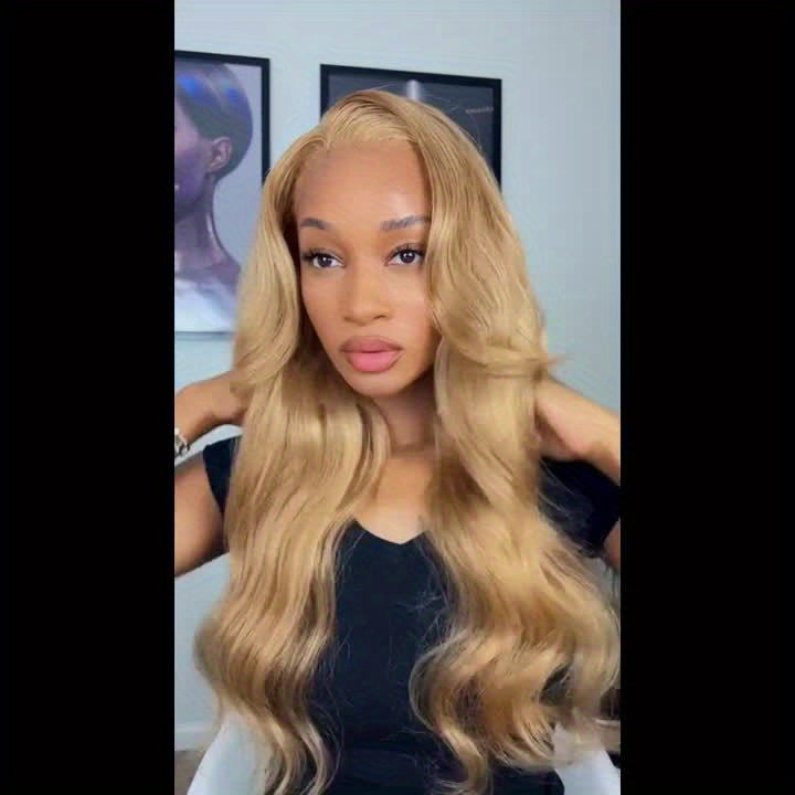 Honey Blonde Human Hair Wig 27# Honey Blonde Wig Highlight Ombre Blonde 13x6 HD Lace Front Wigs Human Hair 13*6 Honey Blonde Lace Front Wig Colored Body Wave Pre Plucked Baby Hair Glueless For Women Daily & Party