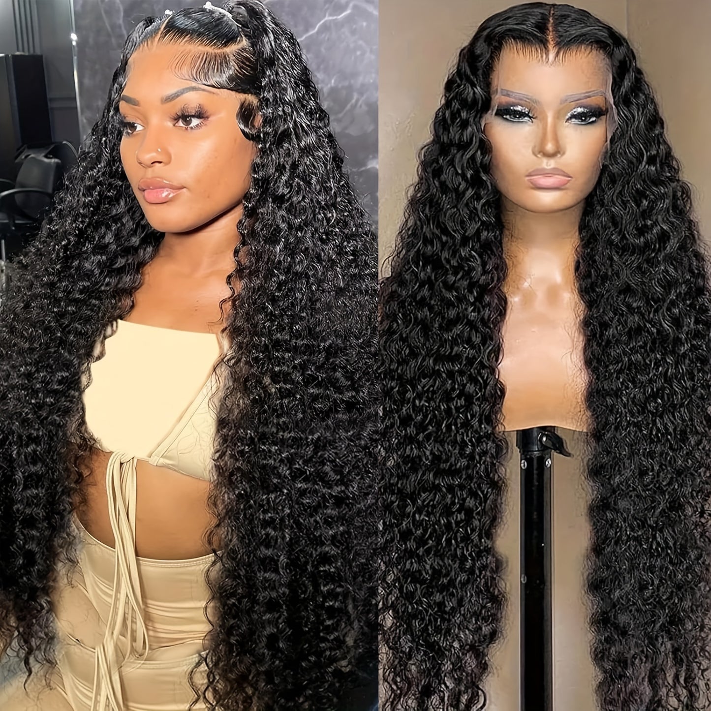 200% Density 13x6 Deep Wave Lace Front Wigs Human Hair 13x6 HD Lace Deep Curly Glueless Frontal Wigs Human Hair Pre Plucked For Women