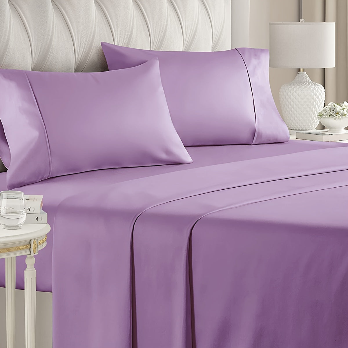 Luxury 4-Piece Bed Sheet Set with Deep Pockets - 100% Polyester Solid Color, Includes 1 Flat Sheet, 1 Fitted Sheet, and 2 Pillowcases - Machine Washable, Sanded Craftsmanship, All-Season Comfort