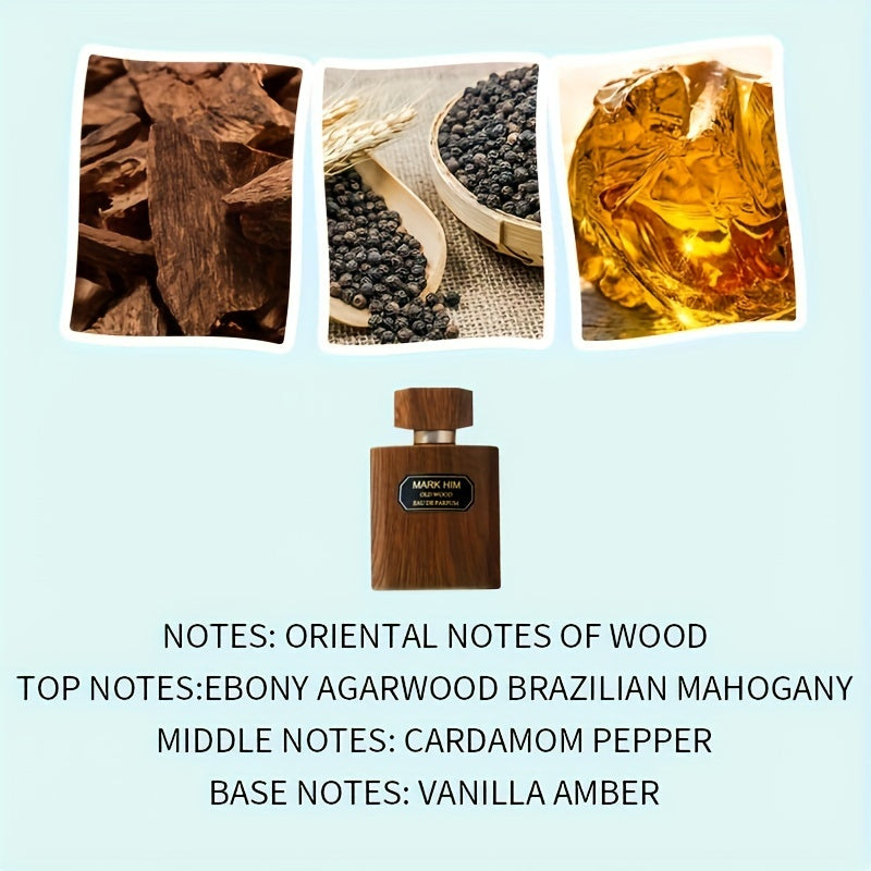 Enchanting Amber Wood Eau De Parfum for Men - 3.4fl.oz | Perfect for Dating & Business, Impressive Gift Choice