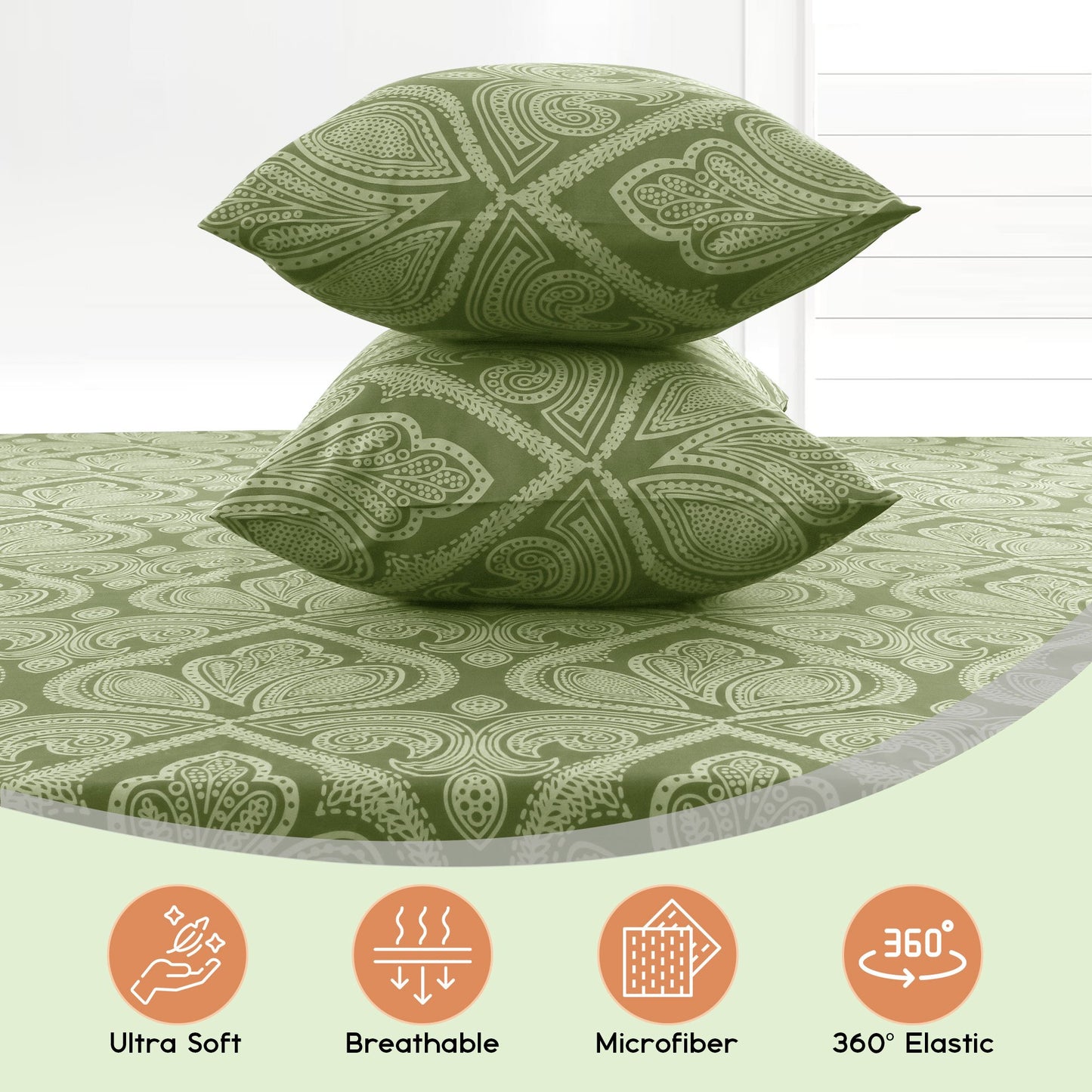 Lux Decor 6 Pieces Paisley Bed Sheet, Breathable Hotel Style Sheets, Microfiber Sheets Deep Pockets, Easy-Fit, Soft & Wrinkle Free Oeko-Tex Cooling Bed Sheets