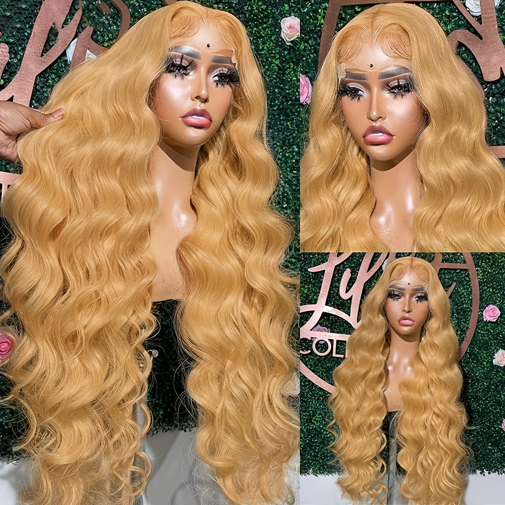 Honey Blonde Human Hair Wig 27# Honey Blonde Wig Highlight Ombre Blonde 13x6 HD Lace Front Wigs Human Hair 13*6 Honey Blonde Lace Front Wig Colored Body Wave Pre Plucked Baby Hair Glueless For Women Daily & Party