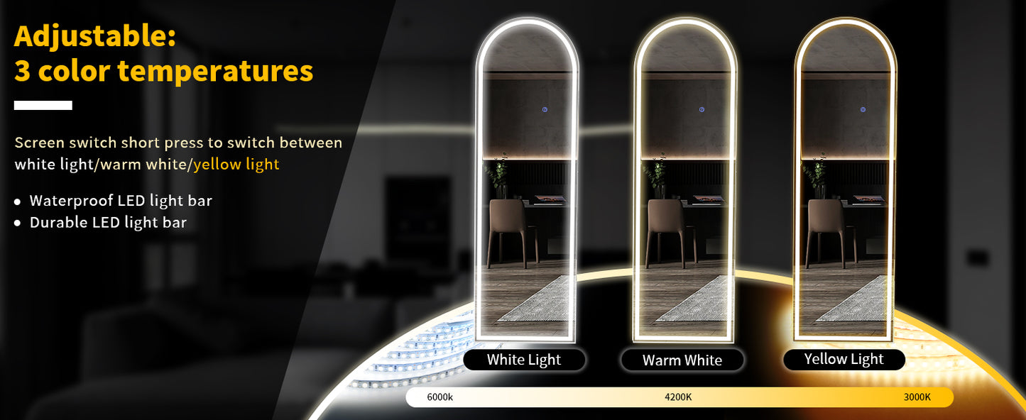 63"x20" Arched Full Length Mirror with Lights,LED Mirror Full Length,Lighted Floor Mirror with Stand,Full Body Mirror
