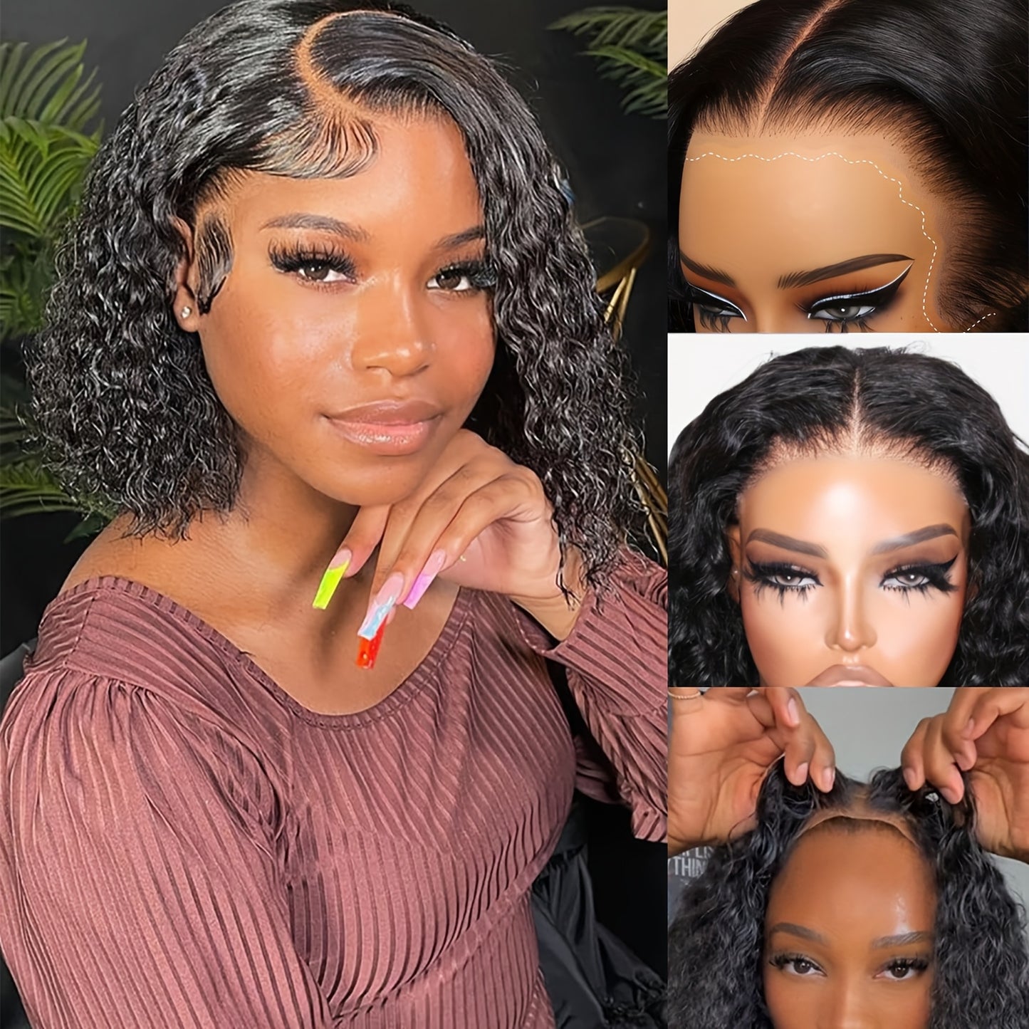 [13X4 Bouncy Deep Wave Wig] Tewig Bye Bye Knots 13X4 Bouncy Deep Wave Glueless Bob Wig 200% Density Wear to Go Glueless Wigs Human Hair Pre Plucked Pre Cut Bob Wigs Deep Wave Lace Front Wigs Upgraded