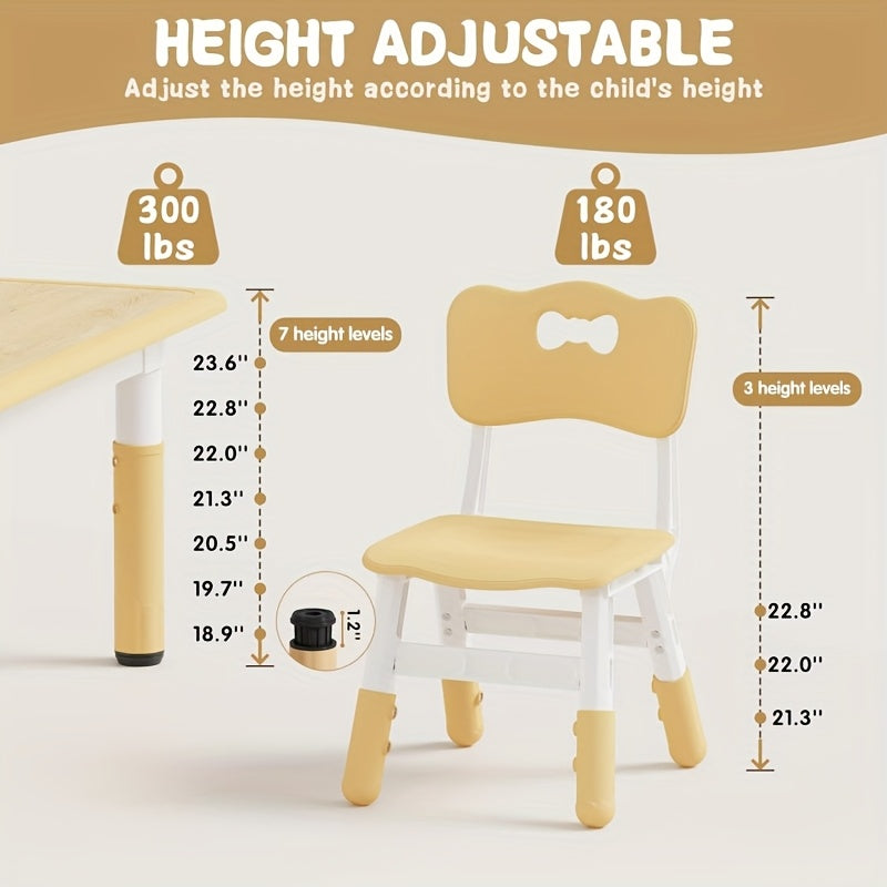 Height-Adjustable Table and Chair Set with 2 Chairs, Graffiti-Friendly Surface, Plastic, Multi-Color, Ideal for -8 Years - Interactive Play and Learning Furniture for Classroom, Daycare, or Home Use