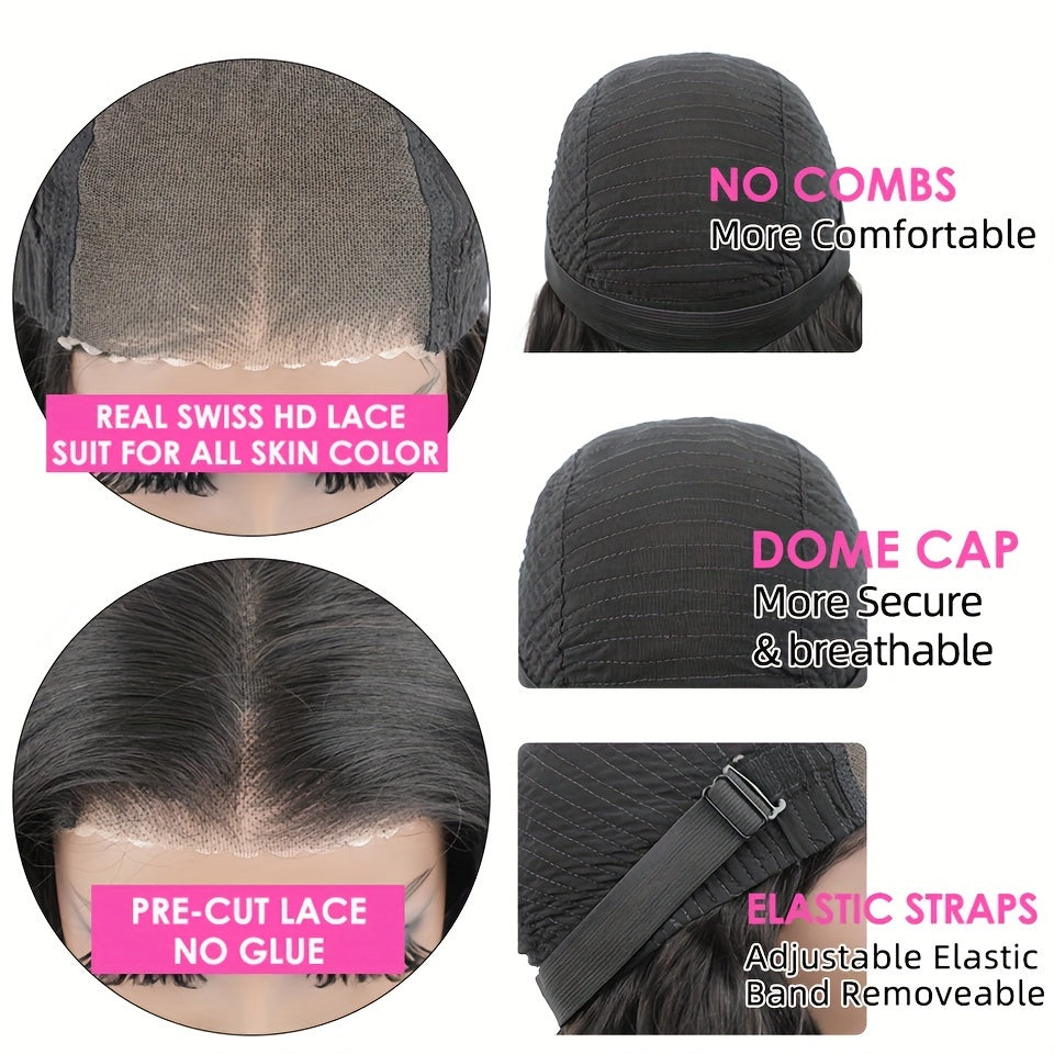 Wear and Go Glueless Bob Wig Human Hair Straight 4x4 Pre-Cut HD Lace Glueless Wigs Pre-Plucked Transparent Lace Front Closure Wigs for Women 200% Density