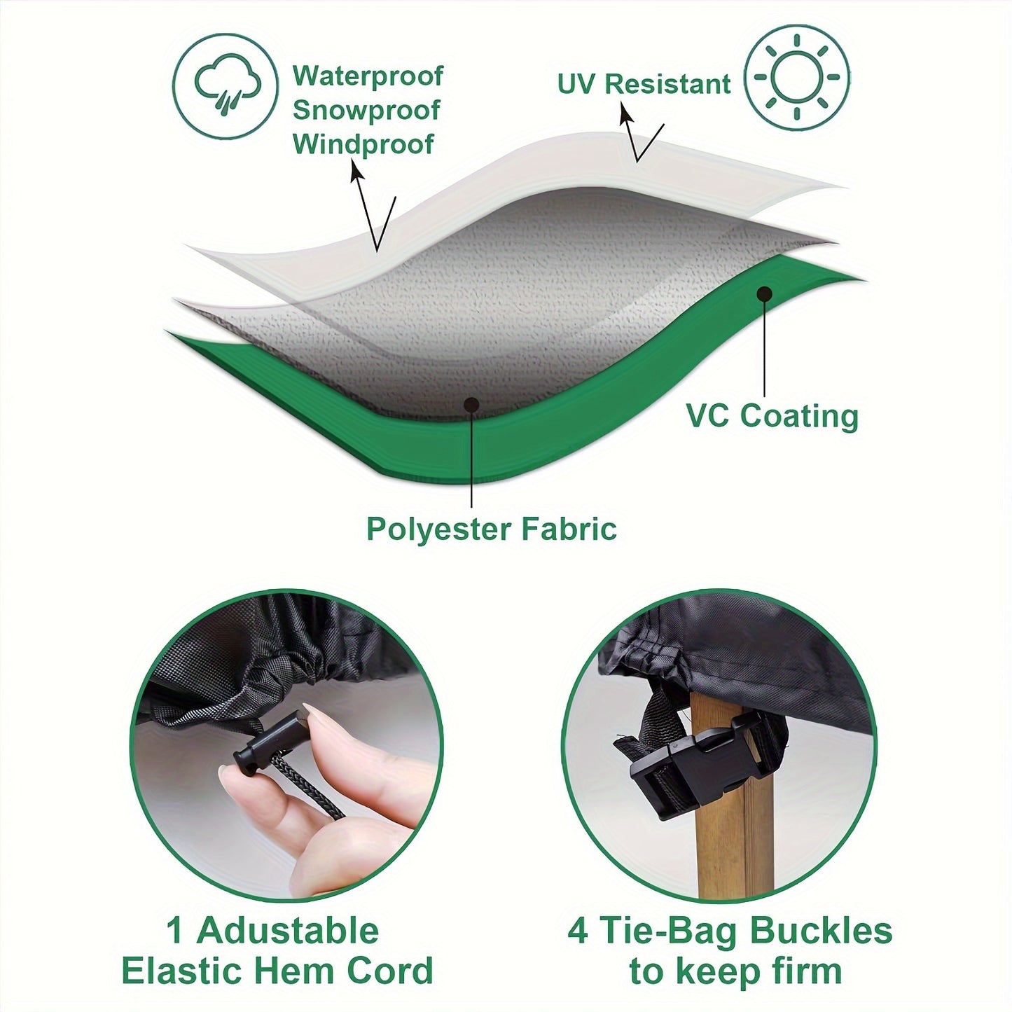 Rectangular Patio Furniture Cover Set, Waterproof Polyester Oxford Fabric, Anti-UV Protection with Secure Tie Fasteners and Windproof Buckles, Outdoor Table and Chair Protection