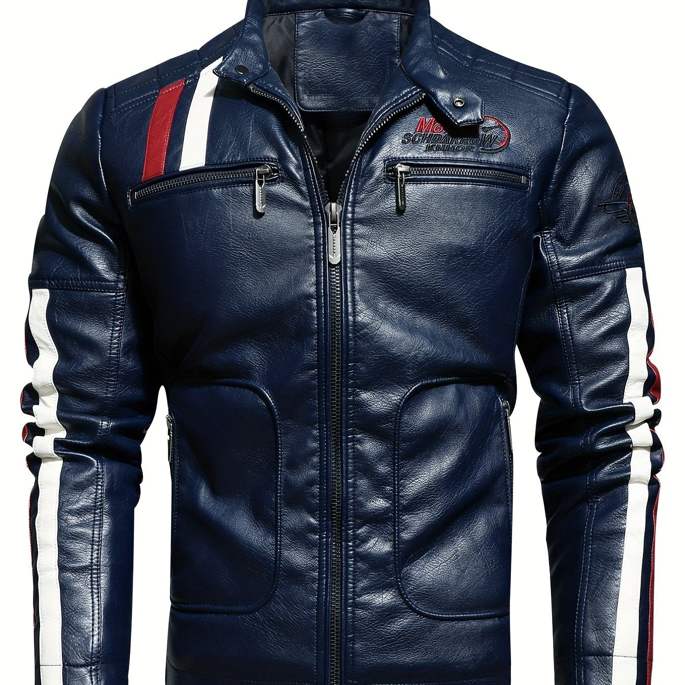 Men's Racing Suit Color-Blocking Jacket Motorcycle PU Jacket
