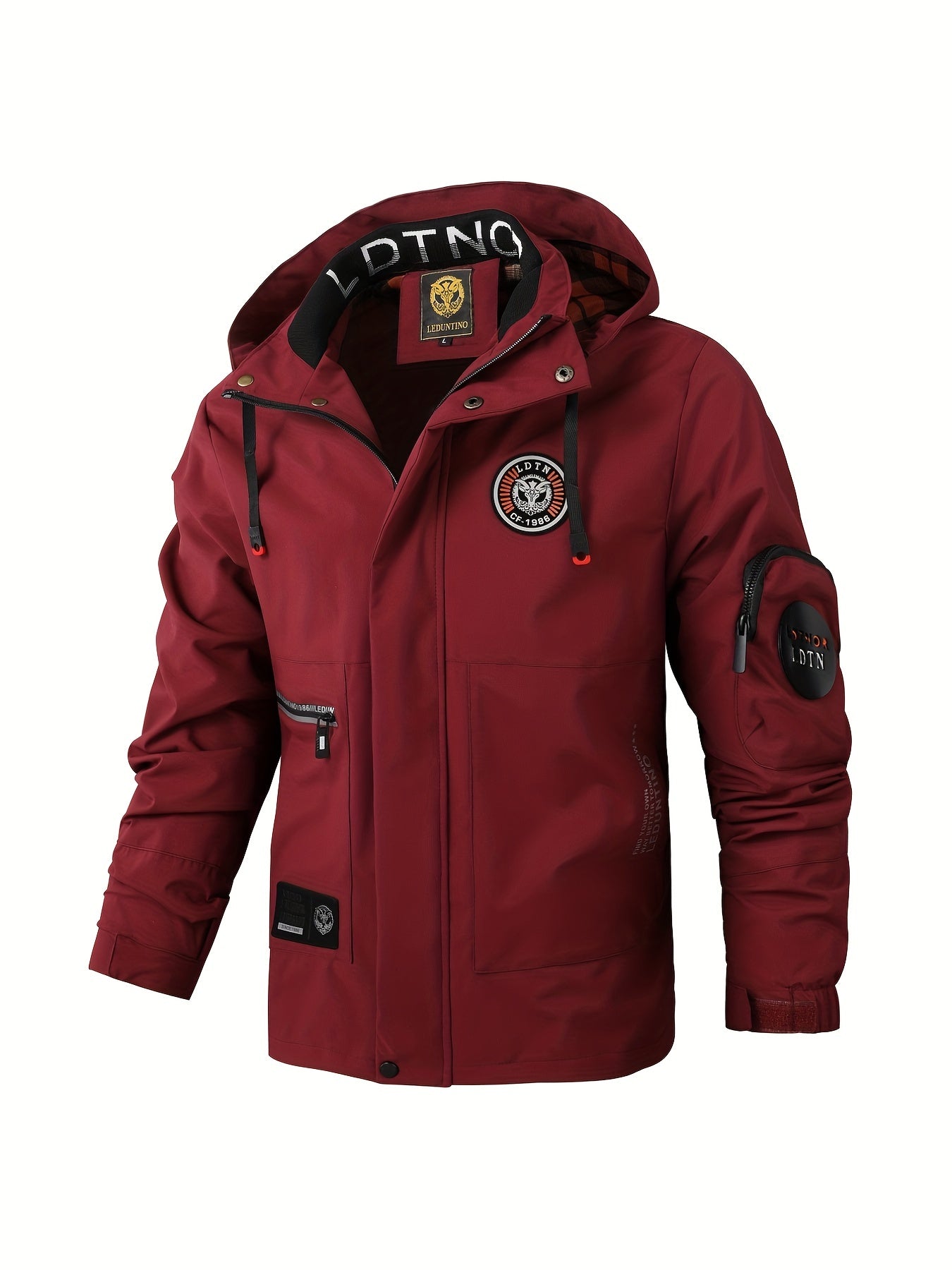 Mens Waterproof Zipper Pocket Hoodie Jacket - Stylish Drawstring Hood, Stretchy Comfort, Water-Repellent for Spring & Fall Outdoors