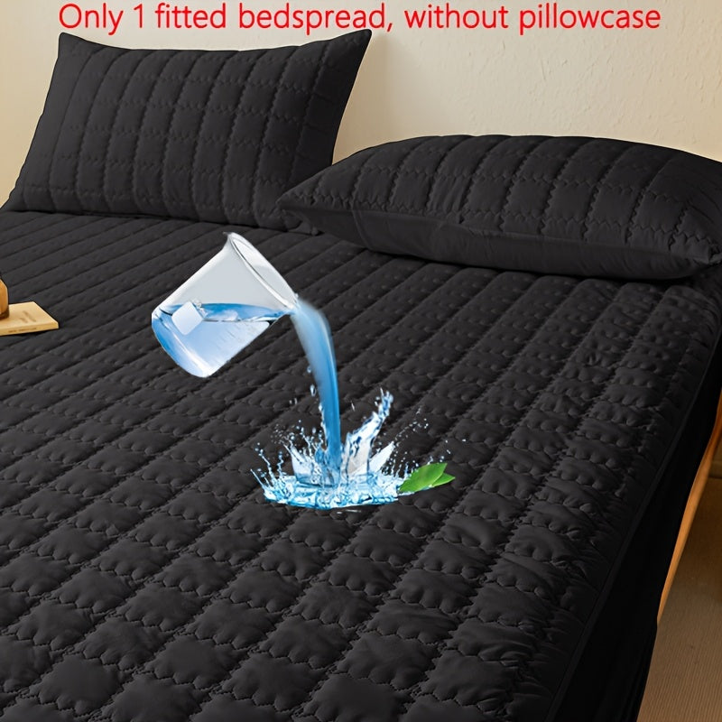 1pc Modern Plaid Pattern Waterproof Bedspread, Soft Breathable Polyester & Polyurethane Blend, Machine Washable, Quilted Mattress Protector Cover, Dustproof Bed Cover, Moisture-Wicking Bed Sheet, No Pillowcase Included