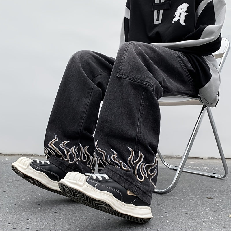 Y2k Baggy Jeans For Men, Hip Hop Grunge Demin Pants Wide Leg Loose Joggers Star Graphic Jeans
