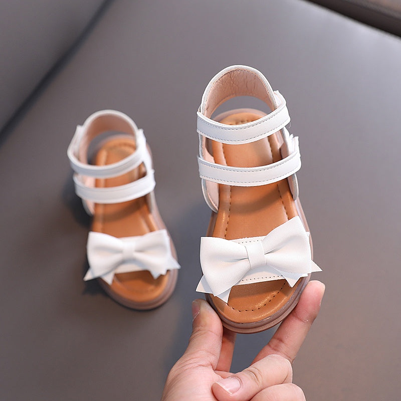 Adorable Bow-Adorned Casual Sandals For Baby Girls, Soft Sole Sandals Perfect For Walking