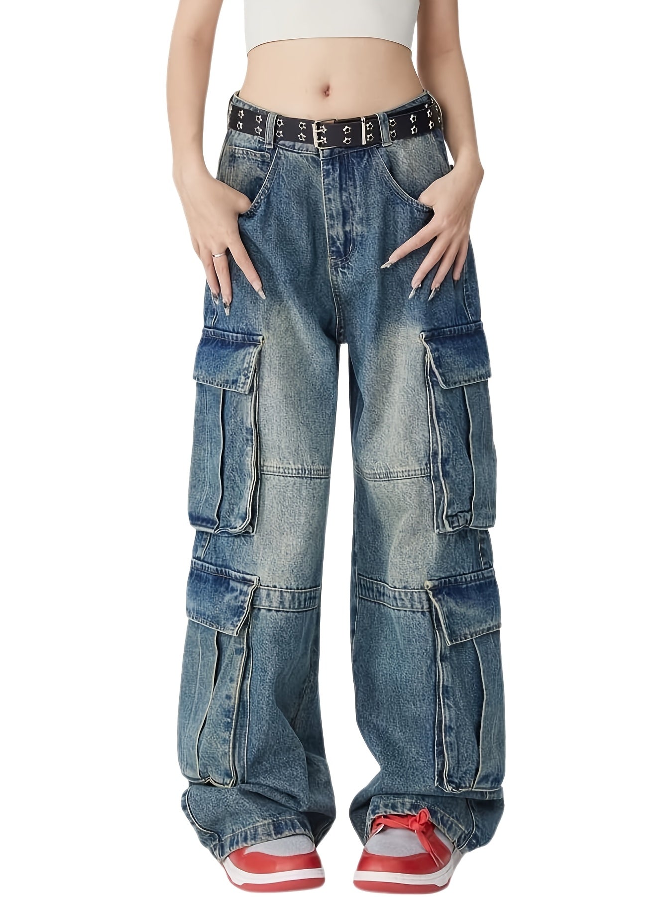 [Y2k Hip Hop Cargo Pants] High Waisted Baggy Cargo Pants - Wide Leg Jeans for Men Women - Y2k Hip Hop Streetwear Grunge Clothes