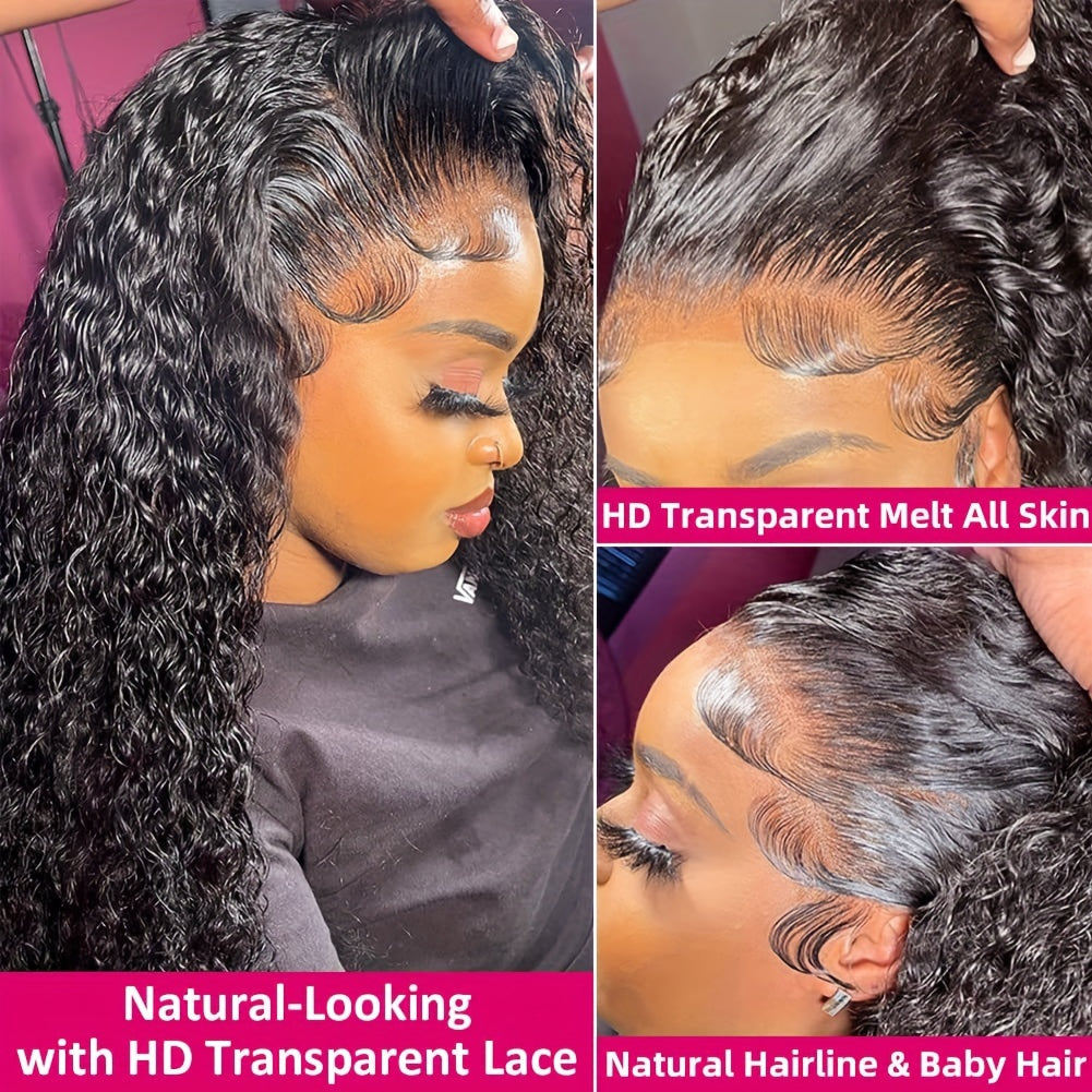 200% Density 13x6 Deep Wave Lace Front Wigs Human Hair 13x6 HD Lace Deep Curly Glueless Frontal Wigs Human Hair Pre Plucked For Women