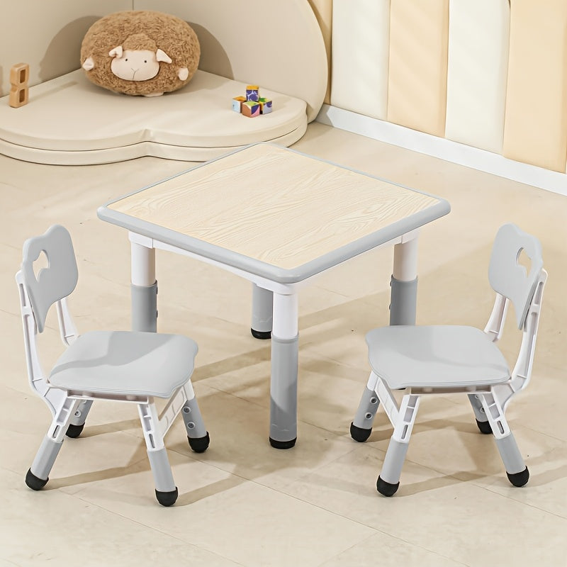 Height-Adjustable Table and Chair Set with 2 Chairs, Graffiti-Friendly Surface, Plastic, Multi-Color, Ideal for -8 Years - Interactive Play and Learning Furniture for Classroom, Daycare, or Home Use