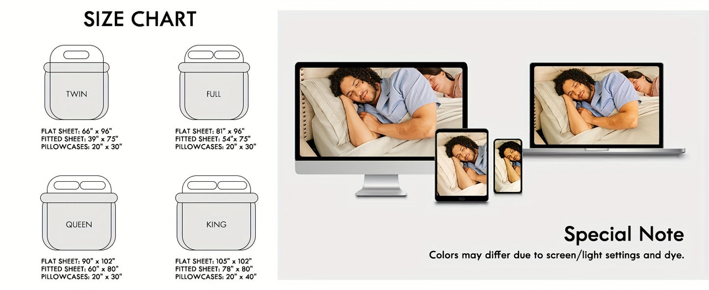 ClevaHome 6pcs Sheet Set Deep Pocket- Ultra Soft Machine Washable Luxury Bed Sheet Set - Shrinkage & Fade Resistant Embroidered Bedding Sheet, Christmas Bedding Supplies Replacement (4PCS for TWIN Size Sheet)