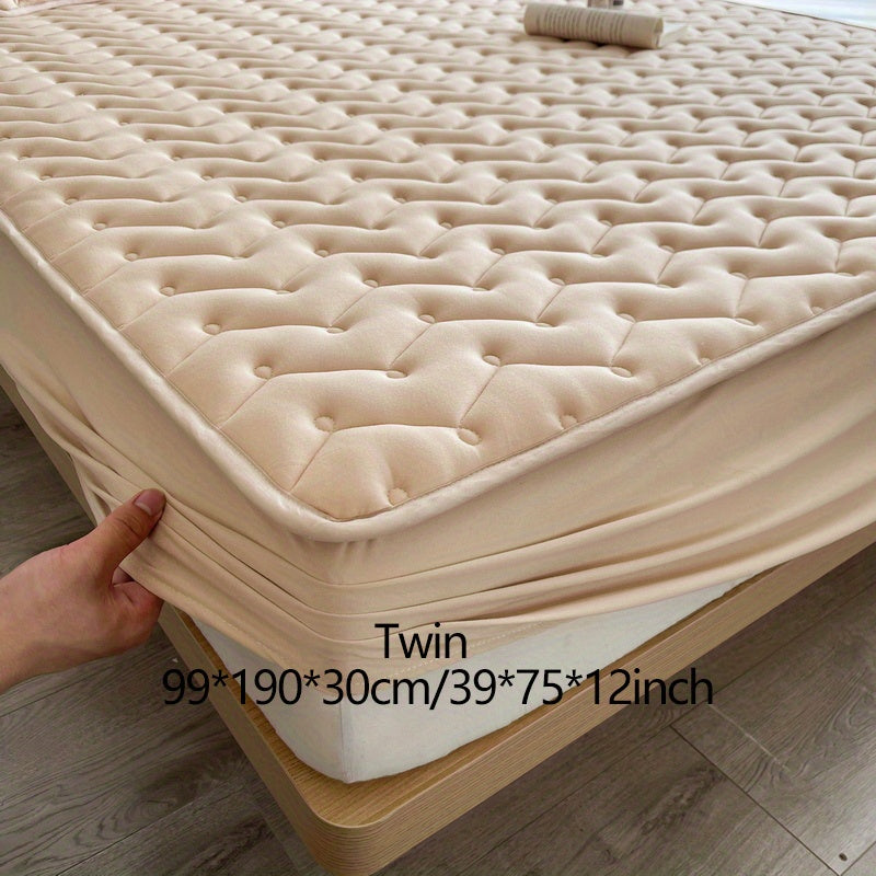 1pc Waterproof Fitted Sheet, Soft Comfortable Polyester Bedding Fitted Sheet, For Bedroom, Guest Room, With Deep Pocket, Fitted Bed Sheet Only