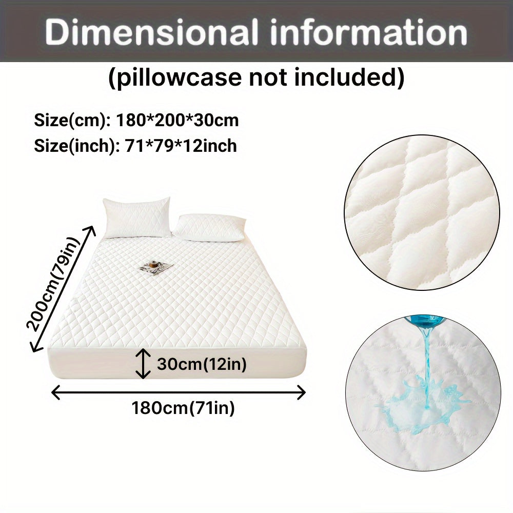 1pc Waterproof Mattress Cover, Soft and Comfortable Thick Bed Sheet, Breathable Dust-proof Urine-proof Quilted Mattress Protector, Suitable for Bedroom, Guest Room, White/Dark Blue/Dark Green/Gray