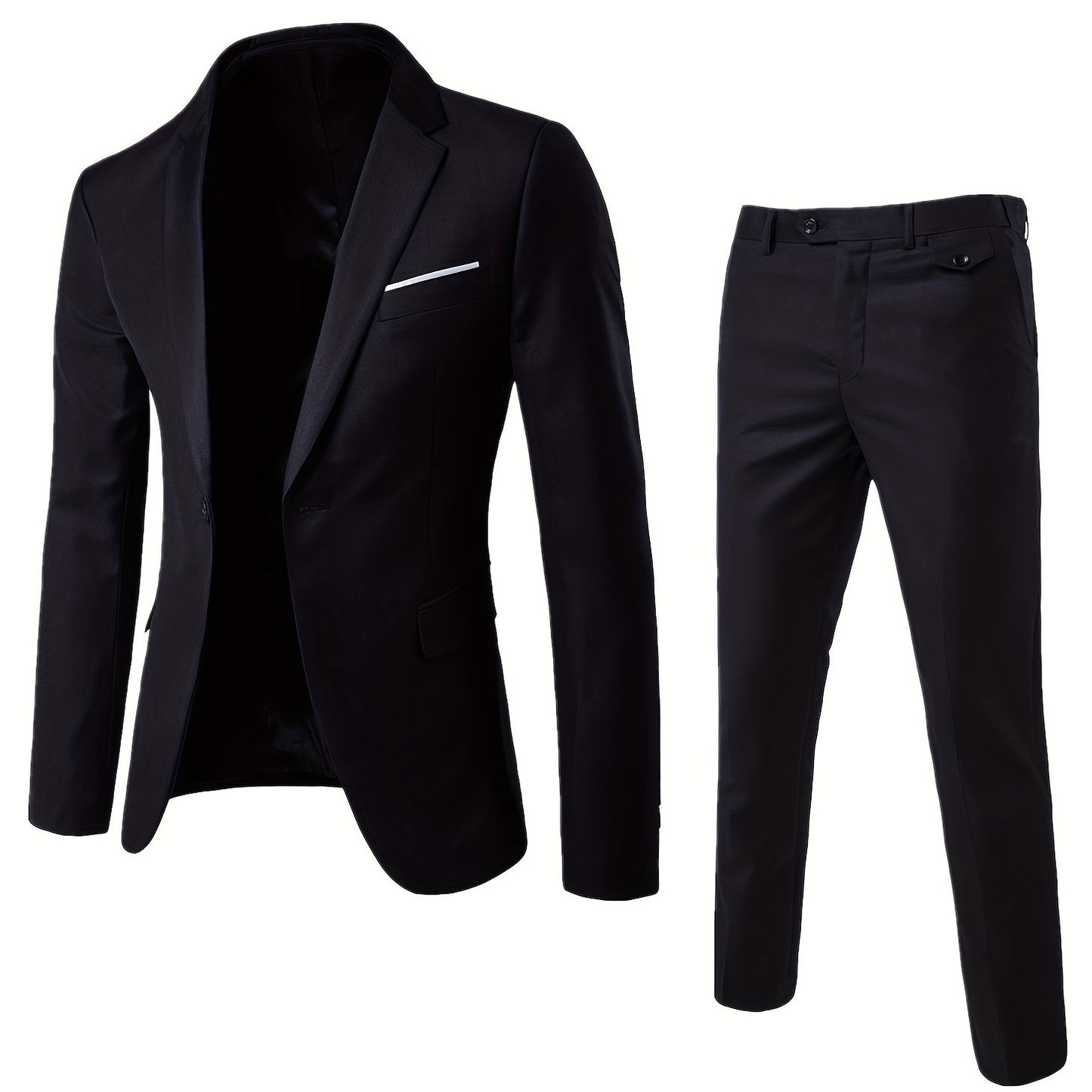Formal 2 Pieces Set, Men's One Button Suit Jacket & Dress Pants Suit Set For Business Dinner Wedding Party