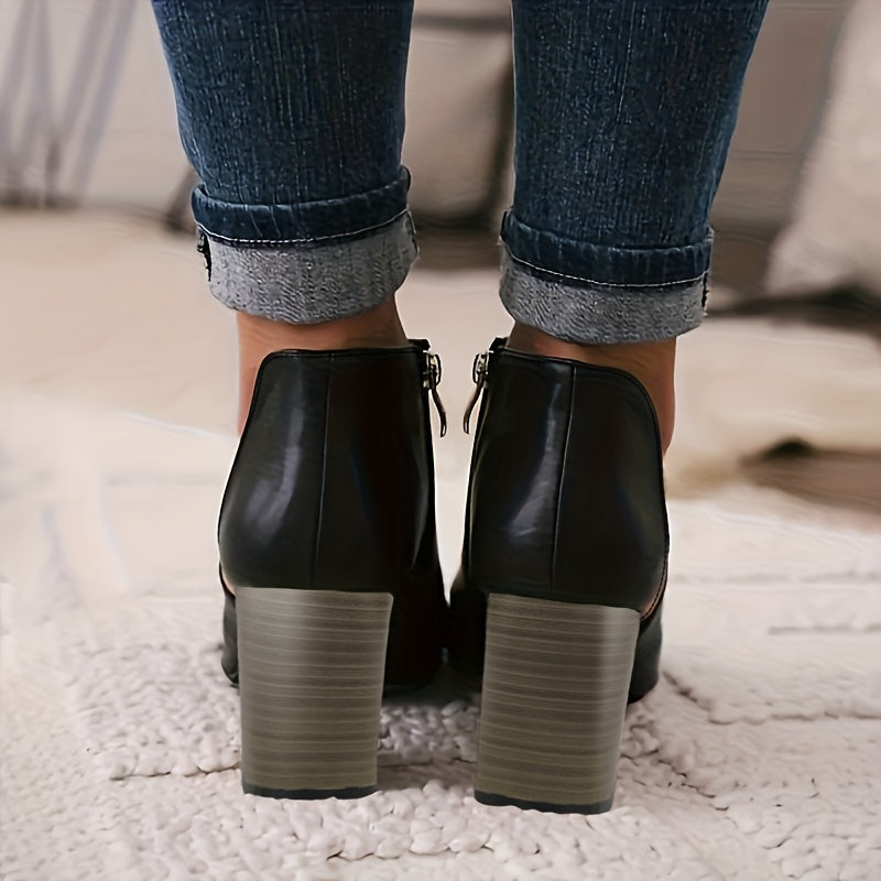 Chic Womens Cut-out Heel Sandals - Peep Toe, Side Zipper Closure, Stable Block Heel - Fashion-forward Stacked Look, Perfect for Stylish Outfits