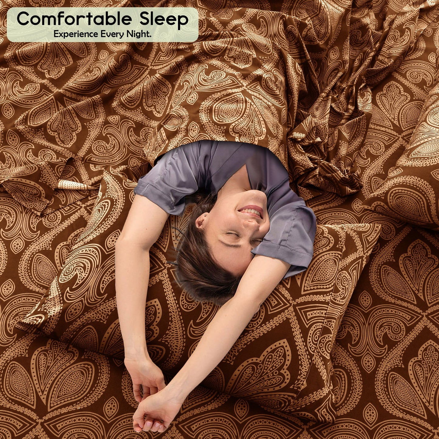 Lux Decor 6 Pieces Paisley Bed Sheet, Breathable Hotel Style Sheets, Microfiber Sheets Deep Pockets, Easy-Fit, Soft & Wrinkle Free Oeko-Tex Cooling Bed Sheets