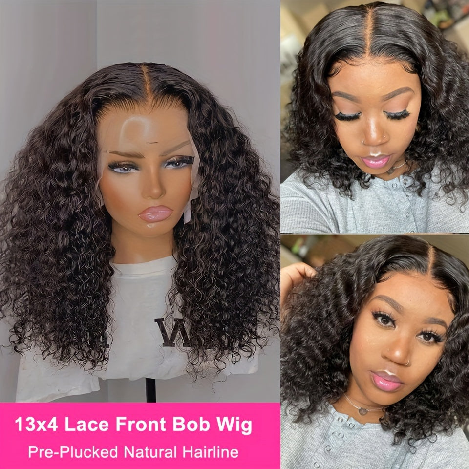 150% Density Water Wave Bob Wig - 13x4 Lace Frontal, Pre-Plucked Natural Hairline, Remy Brazilian Human Hair, Short Curly Style for Women, Versatile & Stylish Look, Hair Wig, Cranberry