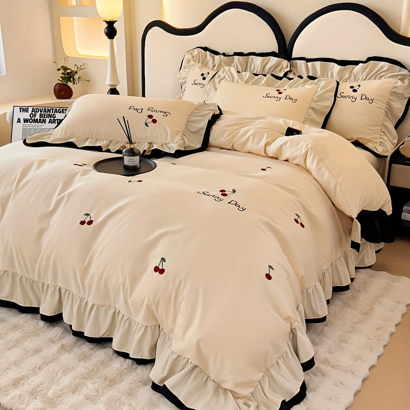 Light Luxury High-end Jacquard Embroidered Lace Four Piece Bedding Set, Suitable For Weddings And All Seasons, Including One Duvet Cover, One Bed Sheet, Two Pillowcases, Without A Core