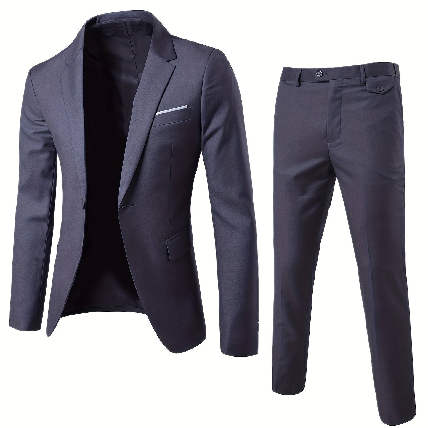 Formal 2 Pieces Set, Men's One Button Suit Jacket & Dress Pants Suit Set For Business Dinner Wedding Party