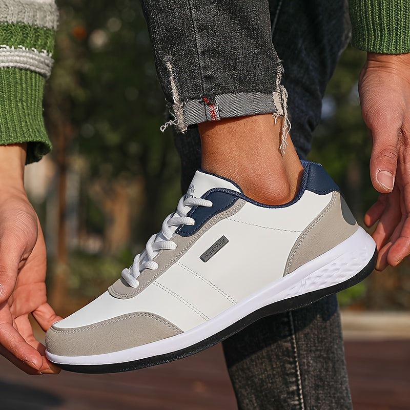 [Lightweight Running Shoes] VanWeir Men's Lightweight Running Shoes | Navy Blue & White, Stability Lace-Up Sneakers with MD/TPR Sole, Breathable Fabric Lining for Outdoor Sports, Hiking & Casual Wear