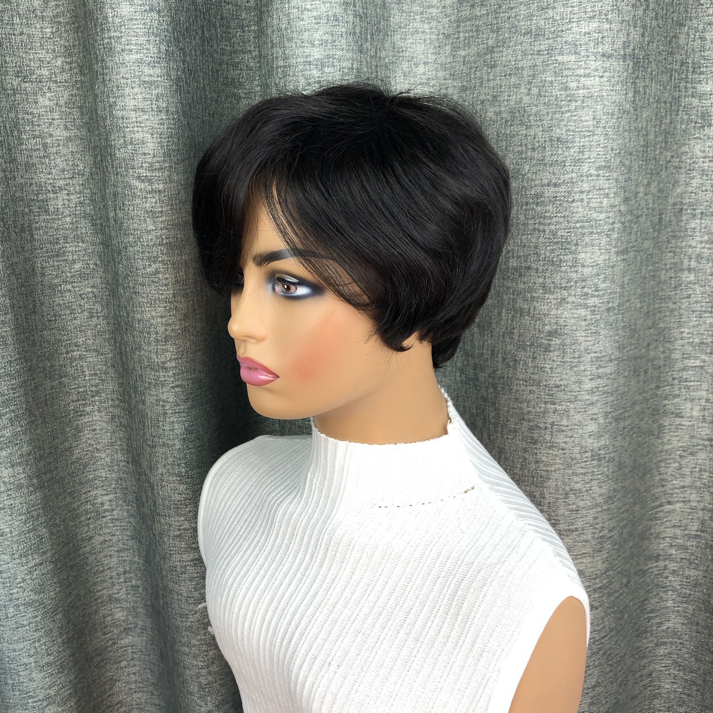 Elegant Natural Black Straight Bob Wig with Side Bangs for Women - 150% Density, Glueless Human Hair, Machine Made, Brazilian Virgin Hair