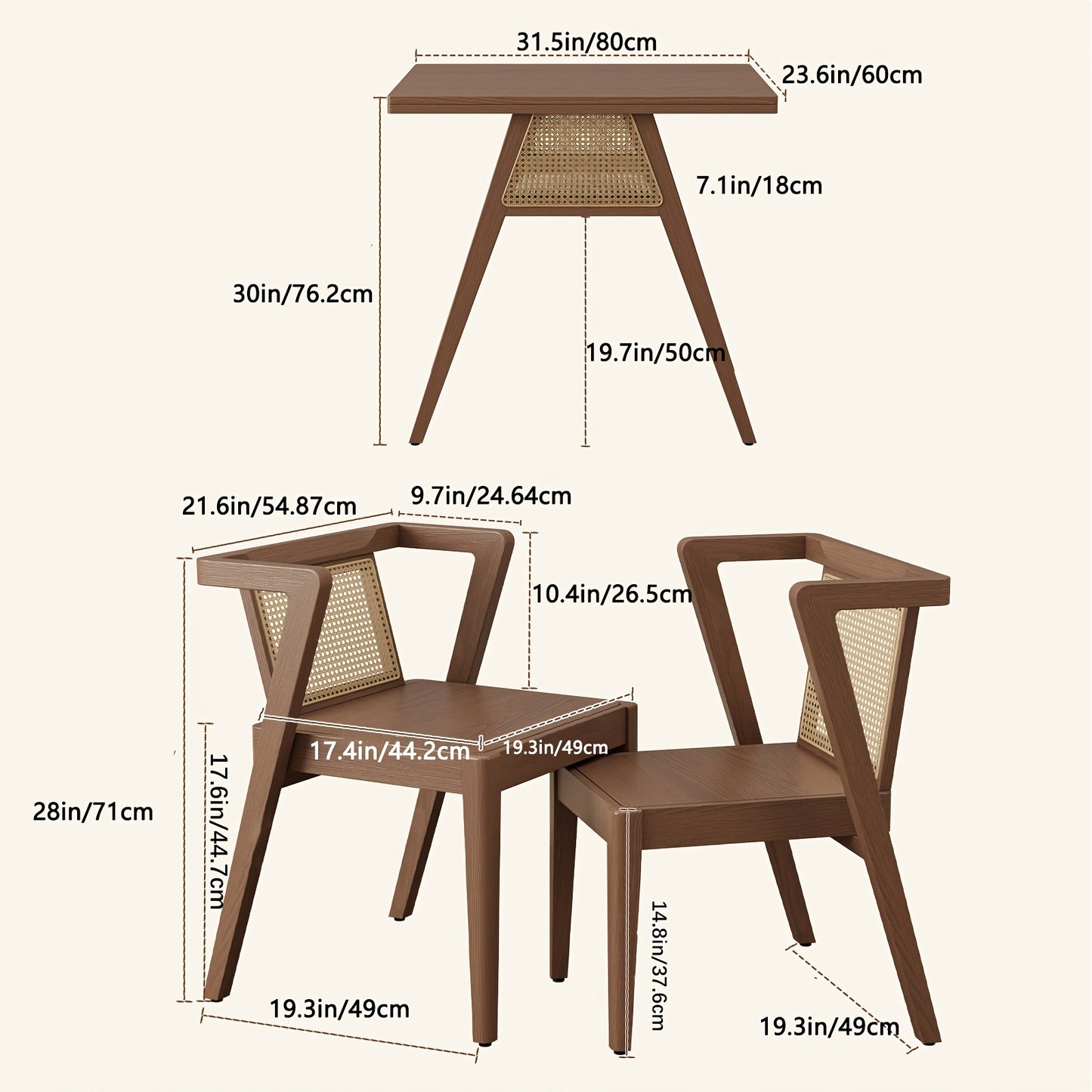 KASLANDI Furniture For Home Small Dining Table Set For 2, Wood Small Kitchen Table For 2 Square, 3pcs Dining Table Set For Dining Room, Living Room, Apartment, Indoor, Walnut, Modern Minimalist Furniture Table And Chair Set