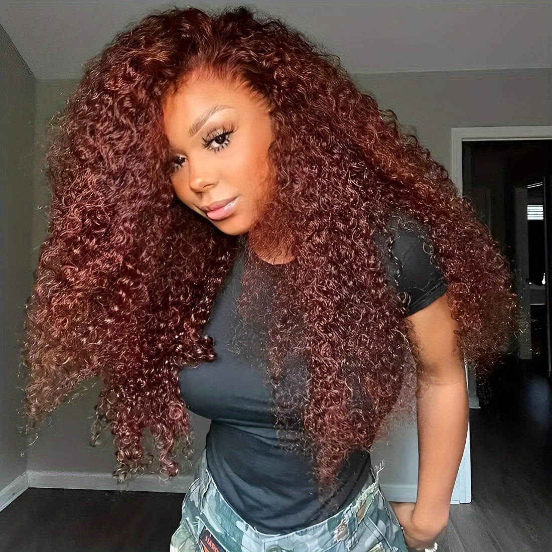 UNICE 24 inch Jerry Curly Reddish Brown Pre Plucked Pre Cut Lace Wig - 13x4 Ear to Ear Lace Front Wigs Human Hair Glueless Frontal Wig - Bleached Knots Put on and Go