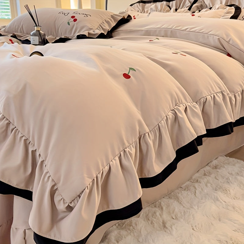 Light Luxury High-end Jacquard Embroidered Lace Four Piece Bedding Set, Suitable For Weddings And All Seasons, Including One Duvet Cover, One Bed Sheet, Two Pillowcases, Without A Core
